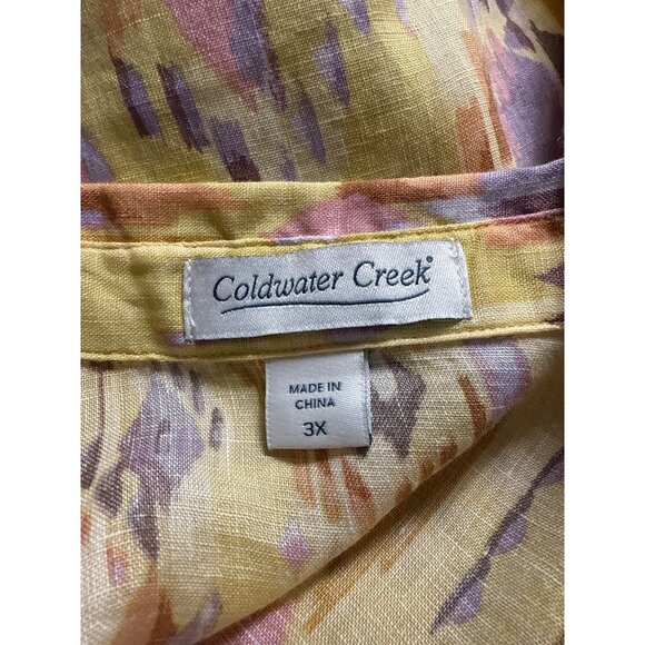 Coldwater Creek Womens 3X Button-Down Southwest Print Shirt 100% Linen Yellow - Picture 4 of 6